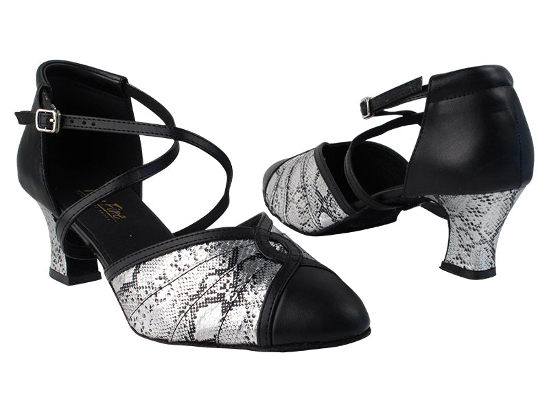 6825B 250 Silver Snake PU_140 Black PU with 2.2&quot; Thick Cuban Heel in the photo