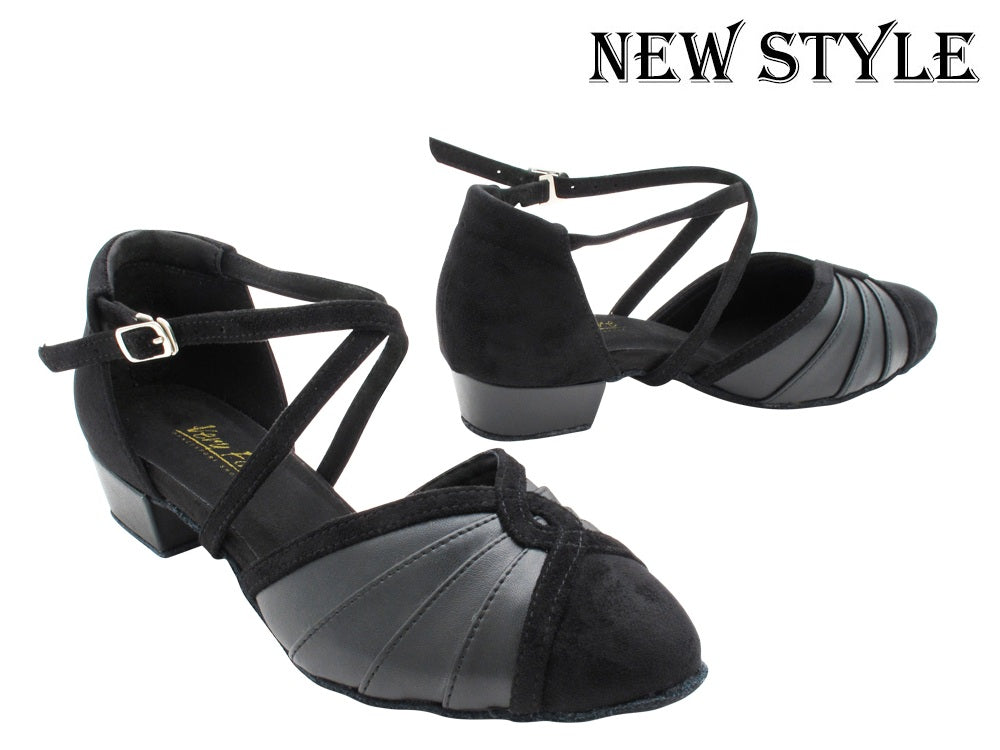 6825FT Black Leather &amp; Black Oxfoard Nubuck with 1" Flat Heel in the photo
