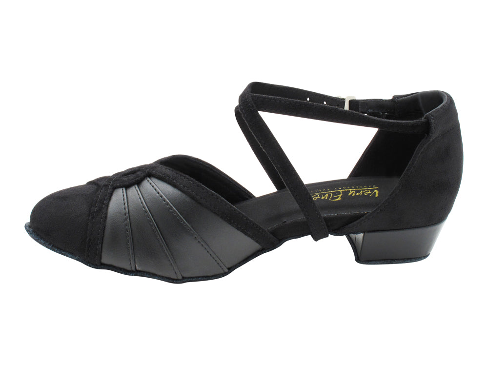 6825FT Black Leather &amp; Black Oxfoard Nubuck with 1" Flat Heel in the photo
