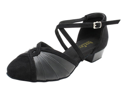 6825FT Black Leather &amp; Black Oxfoard Nubuck with 1" Flat Heel in the photo