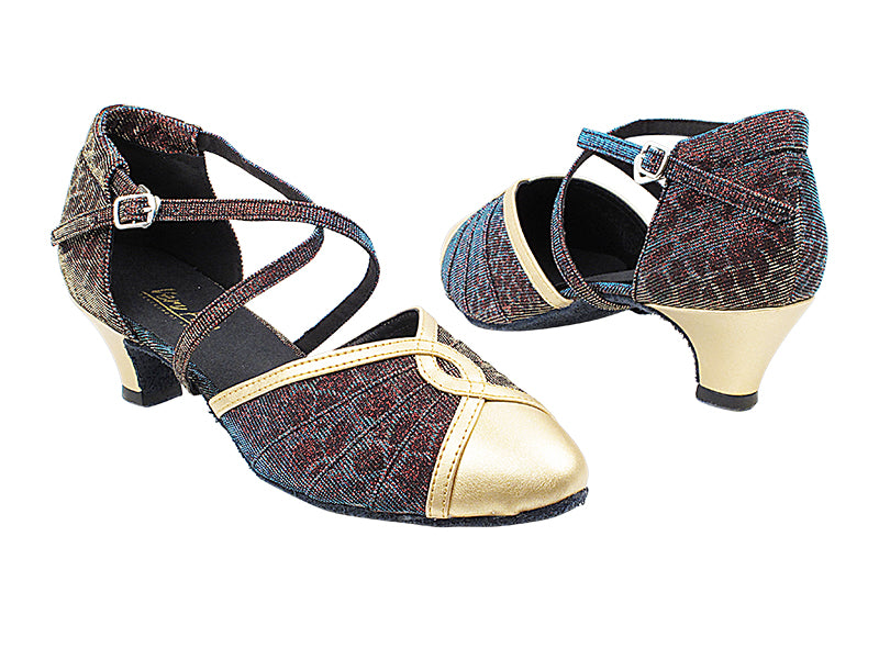 6825b 95 Blue Illusion_57 Light Gold PU_H with 1.3&quot; Cuban Heel in the photo