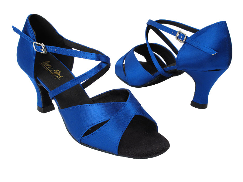 6029 247 Gem Blue Satin_X-Strap Arch with 2.5&quot; Low Heel in the photo