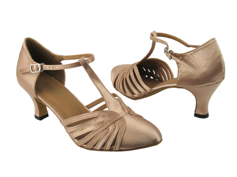 6829 Light Brown Satin with 2.5&quot; low heel in the photo
