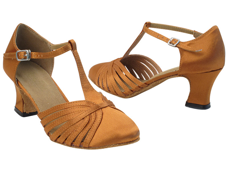 6829 236 Dark Tan Satin with 2.2&quot; Thick Cuban Heel in the photo