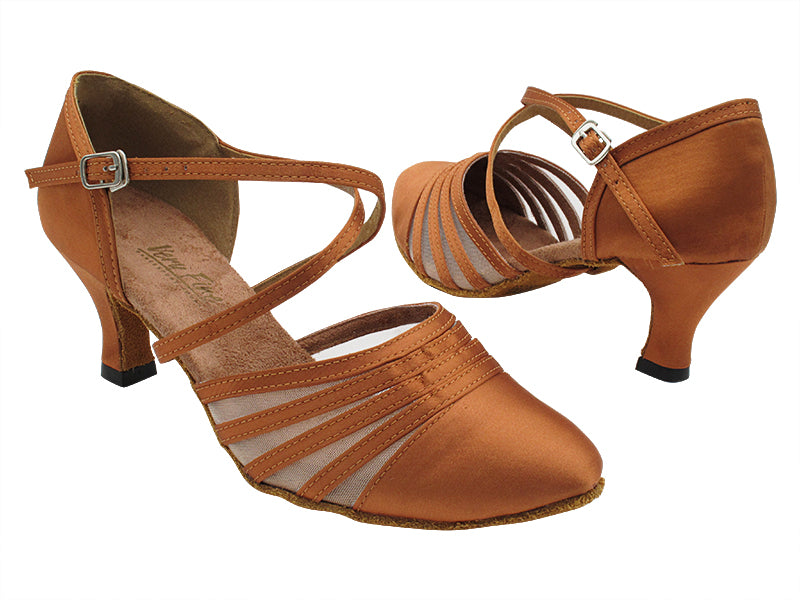 6862 Dark Tan Satin &amp; Flesh Mesh with 2.5&quot; Heel (2899) in the photo