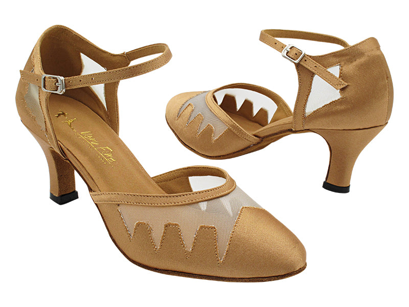 6863 Brown Satin &amp; Flesh Mesh with 2.5" Heel (2899) in the photo