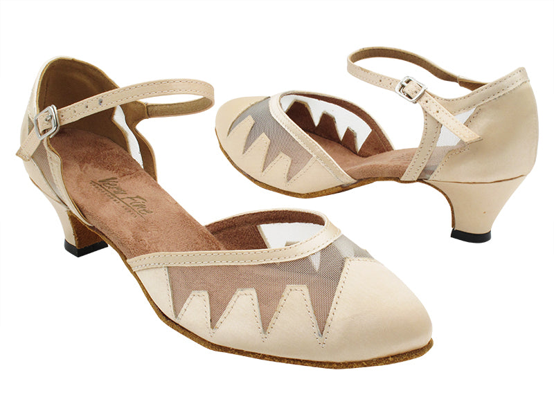 6863 Flesh Satin Satin &amp; Flesh Mesh with 1.3" Cuban Heel (387) in the photo