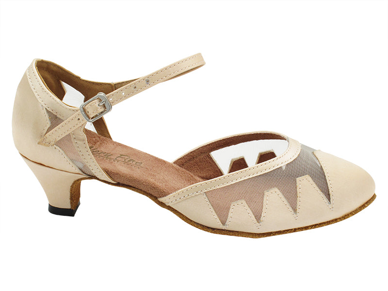 6863 Flesh Satin Satin &amp; Flesh Mesh with 1.3" Cuban Heel (387) in the photo