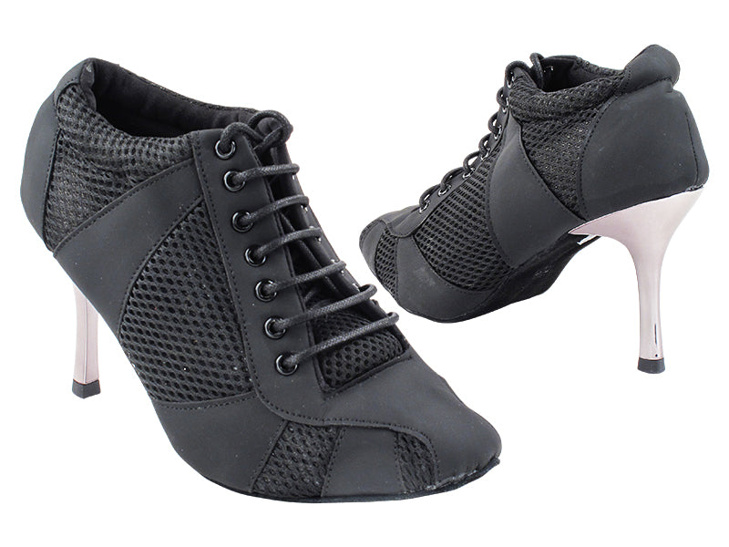 705LEDSS Black Nubuck_Black Knit Mesh with 3&quot; Slim Metallic Heel (6646) in the photo