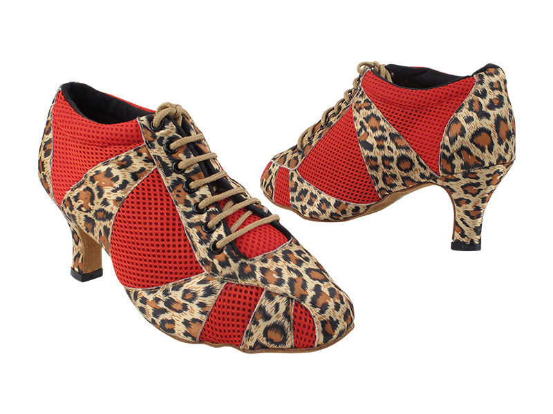 705LEDSS Leopard Satin_Red Knit Mesh with 2.5&quot; Low Heel (2899) in the photo