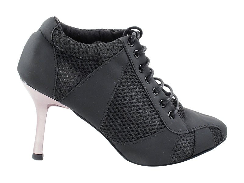 705LEDSS Black Nubuck_Black Knit Mesh with 3&quot; Slim Metallic Heel (6646) in the photo