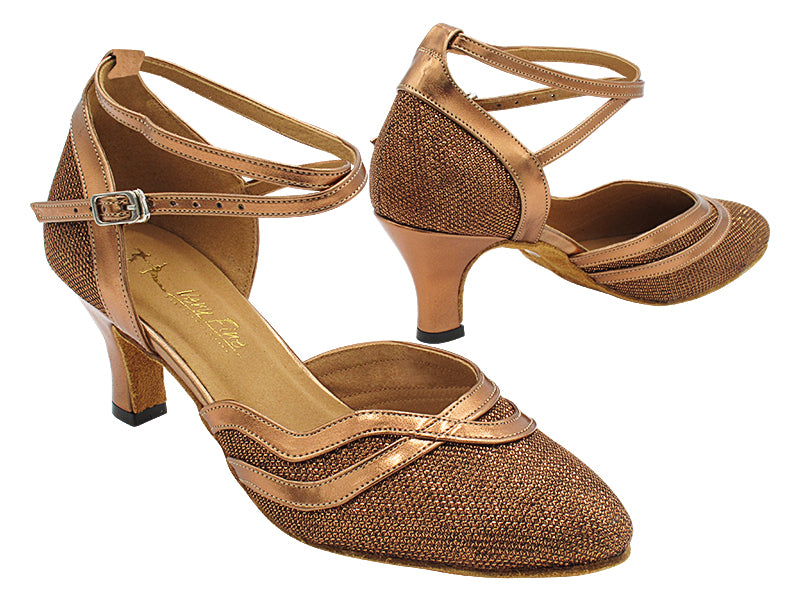 7887LEDSS Copper Glitter Satin &amp; Dark Tan Copper Leather Trim with 2.5&quot; Heel (2899) in the photo