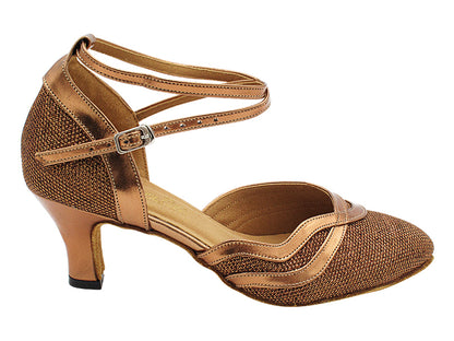 7887LEDSS Copper Glitter Satin &amp; Dark Tan Copper Leather Trim with 2.5&quot; Heel (2899) in the photo