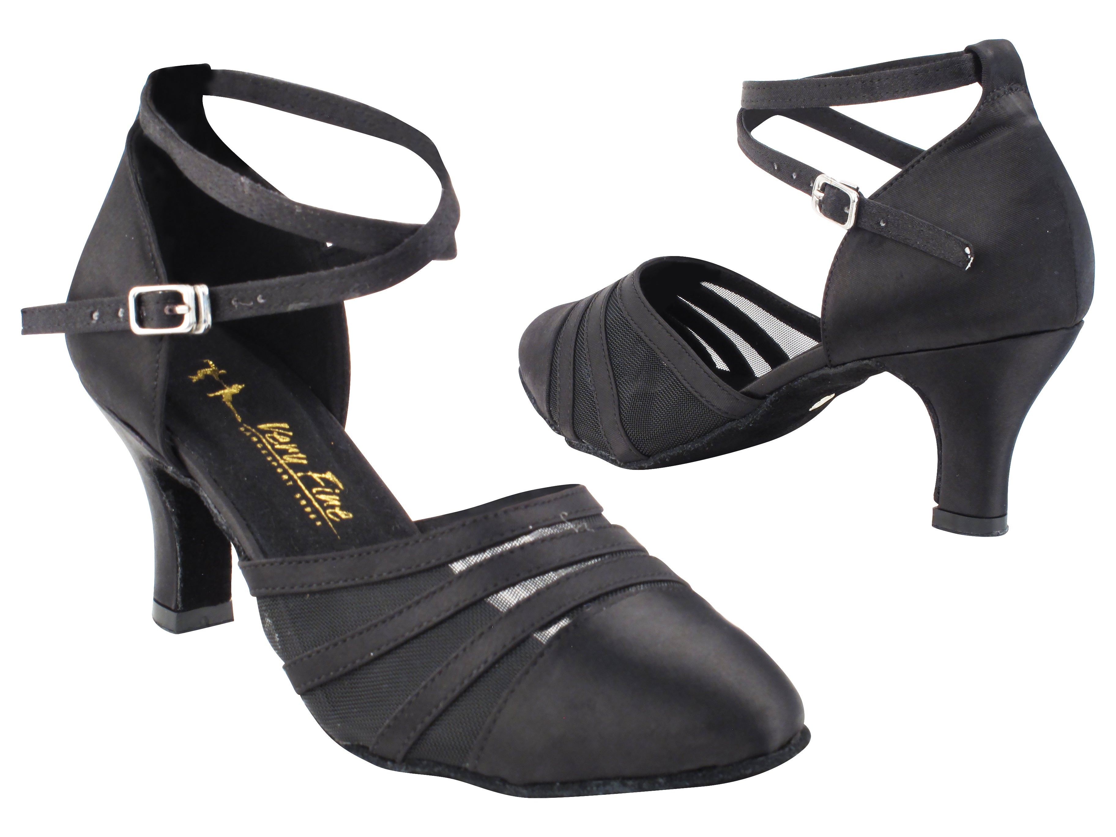 7892LEDSS Black Satin &amp; Black Mesh with 2.5&quot; Low Heel (2899) in the photo