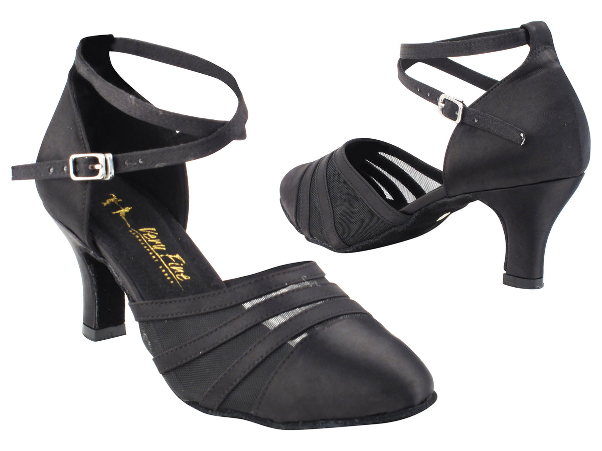 7892LEDSS Black Satin &amp; Black Mesh with 2.5" Low Heel (2899) in the photo