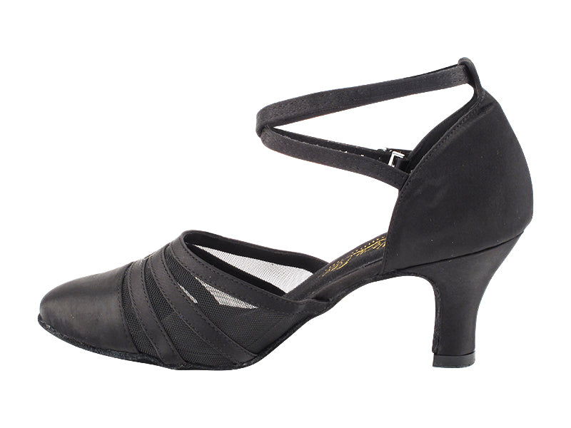 7892LEDSS Black Satin &amp; Black Mesh with 2.5" Low Heel (2899) in the photo