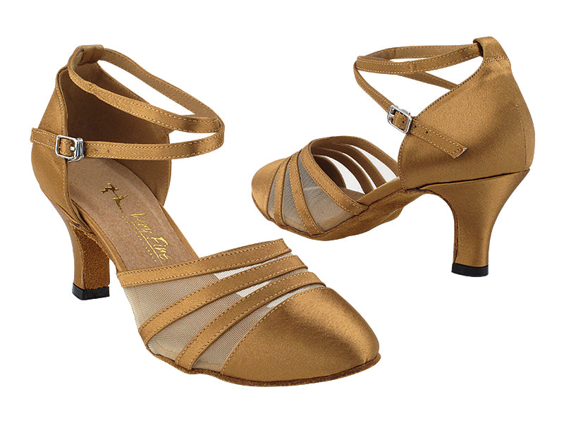 7892LEDSS Brown Satin &amp; Flesh Mesh with 2.5" Low Heel (2899) in the photo