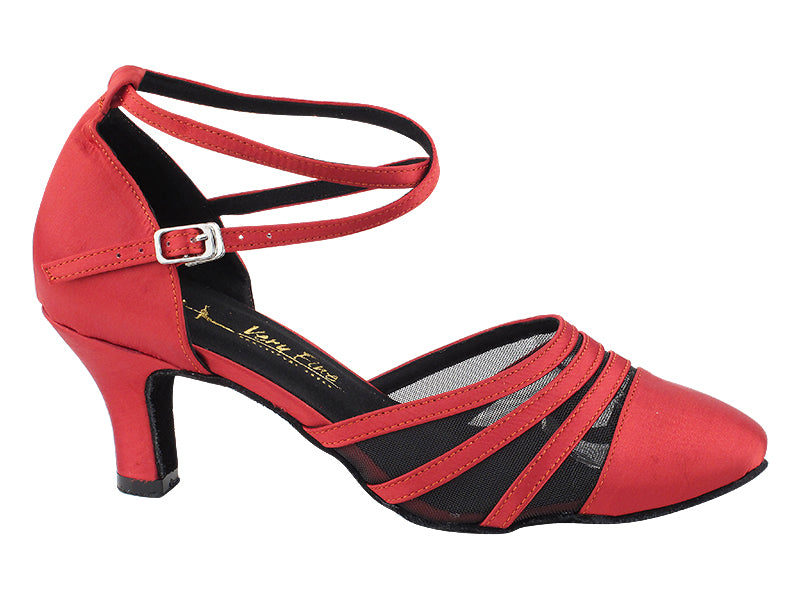 7892LEDSS Burgundy Satin &amp; Black Mesh with 2.5" Low Heel (2899) in the photo