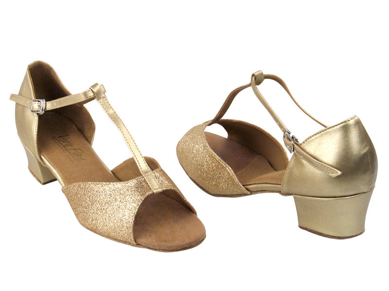 801 Gold Stardust &amp; 57 Light Gold with 1.5&quot; Medium Heel in the photo