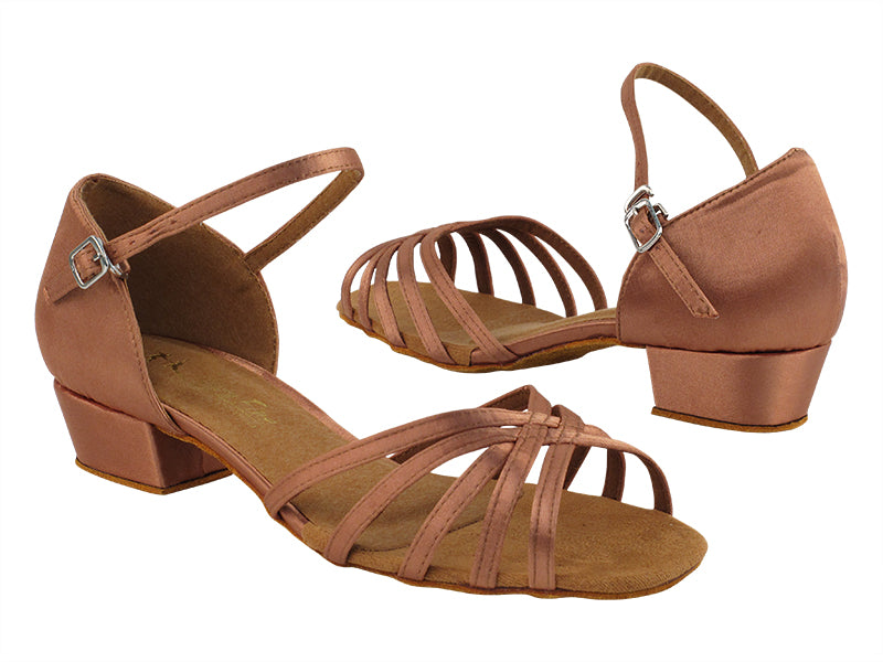 802FT Tan Satin with 1&quot; Flat Heel in the photo