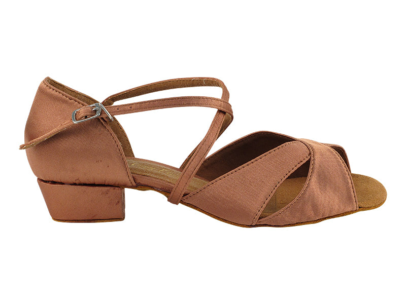 803FT Tan Satin with 1" Flat Heel in the photo
