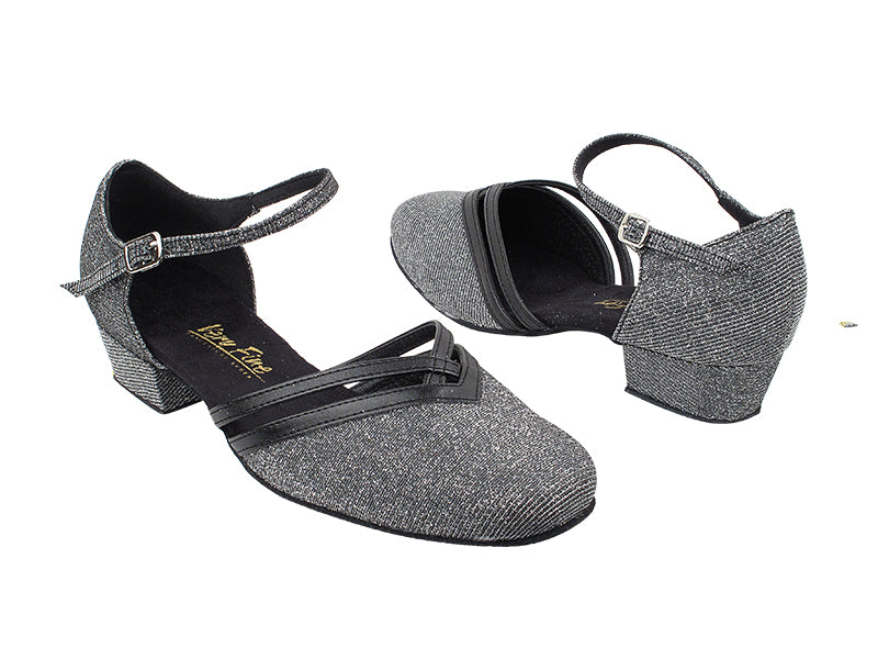 8881 105 Glitter Black Satin_Black Pu Trim with 1&quot; Heel in the photo