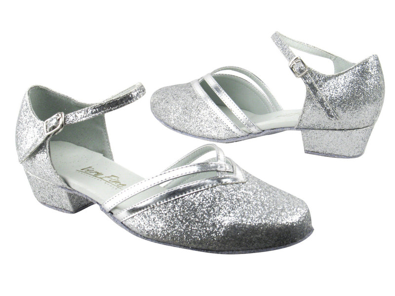 8881 126 Silver Stardust_55 Silver PU Trim with 1&quot; Women Heel in the photo