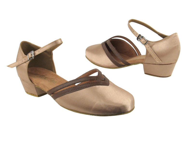 8881 135 Light Brown Satin_133 Coffee Brown Trim with 1&quot; Women Heel in the photo