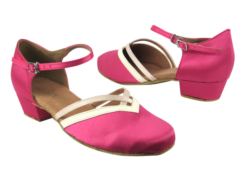 8881 246 Pink Satin_Creamy White Trim with 1&quot; Women Heel in the photo