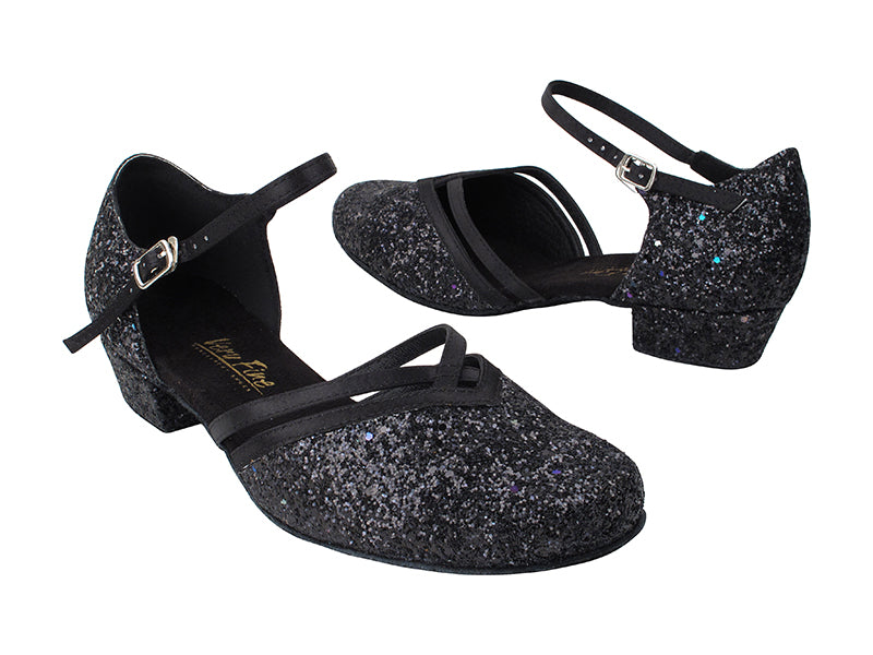 8881 312 Black Rainbow Sparkle_F_B_38 Black Satin Trim_S with Women 1 inch Heel (Heel Code 8881) in the photo