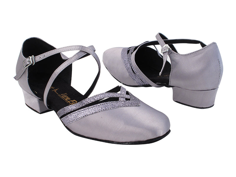 8881LEDSS 79 Grey Satin_4 Grey Stardust Trim_X-Strap Arch with 1&quot; Heel (8881) in the photo