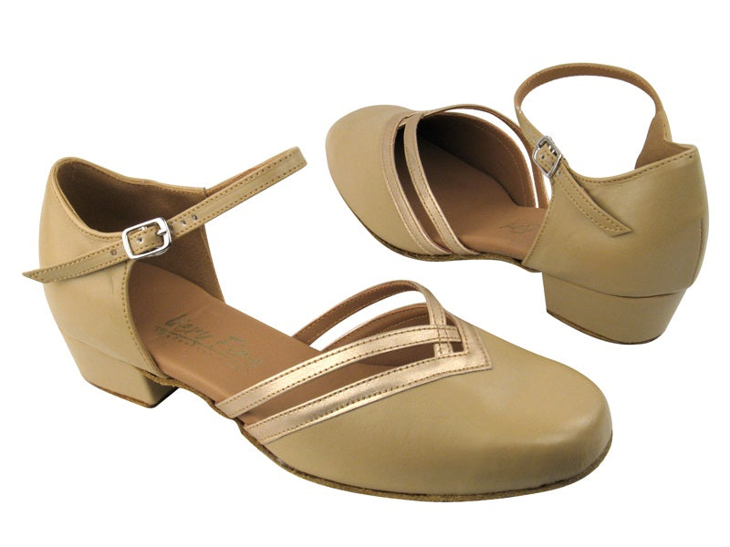 8881 Tan Leather_57 Light Gold Leather Trim with 1&quot; Medium heel in the photo