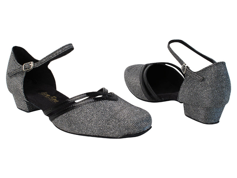 8881 105 Glitter Black Satin_58 Black Patent PU Trim with 1&quot; Women Heel in the photo