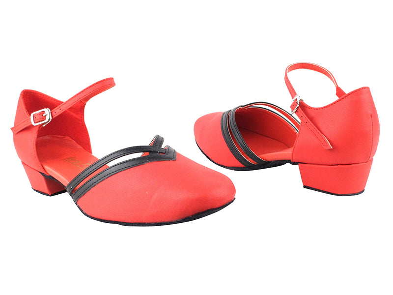 8881 211New Red Leather_140 Black Leather Trim_Red Insole with 1&quot; Women Heel in the photo 
