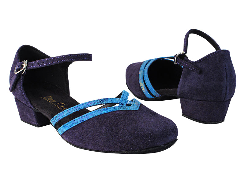8881 281 Purple Suede_319 Navy Blue Illusion Velvet Trim with 1&quot; Women Heel in the photo