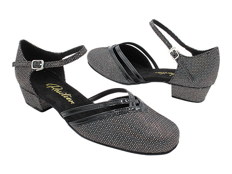 8881 322 Black Iridescent Diamond Velvet &amp; Black Patent Trim with 1&quot; Women Heel (8881) in the photo