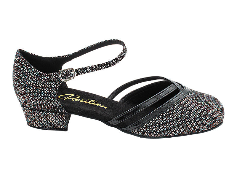 8881 322 Black Iridescent Diamond Velvet &amp; Black Patent Trim with 1&quot; Women Heel (8881) in the photo