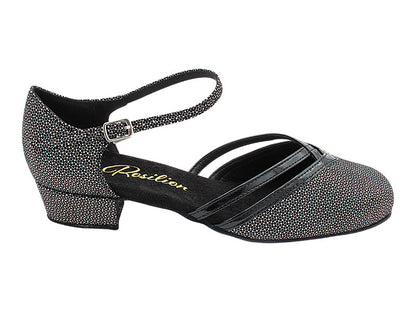 8881 322 Black Iridescent Diamond Velvet &amp; Black Patent Trim with 1&quot; Women Heel (8881) in the photo