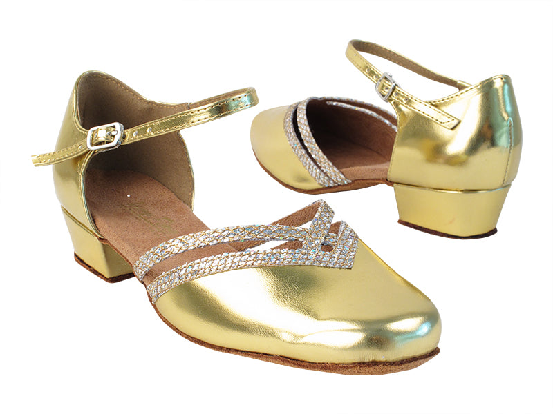 8881 62 Gold PU_74 Gold Sparklenet Trim with 1 inch Women Heel in the photo