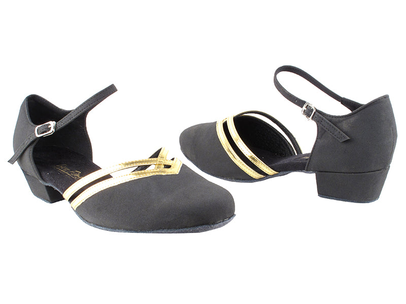 8881 83 Black Suede_Gold PU Trim with 1" Women Heel in the photo