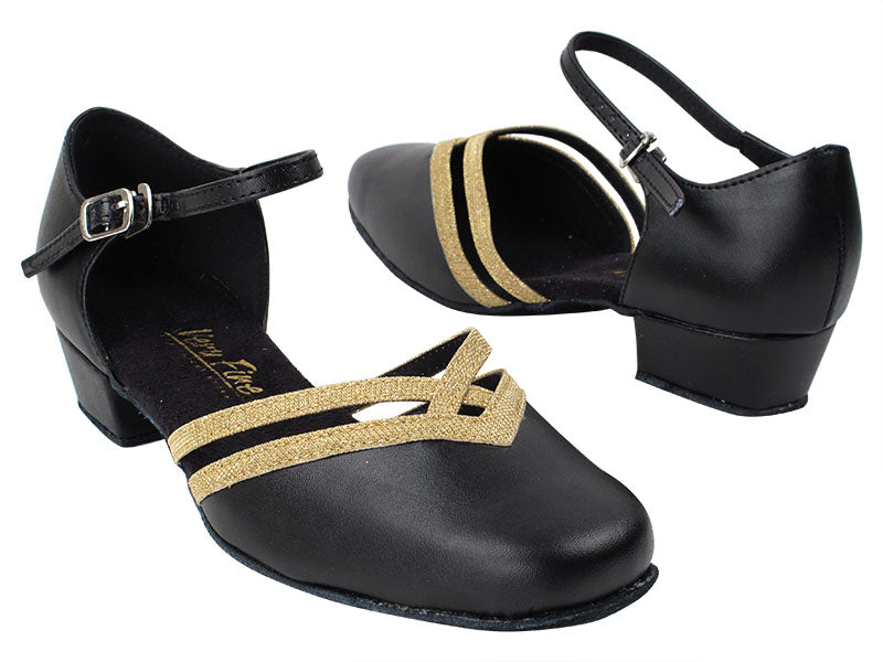8881 Black Leather_106 Glitter Gold Satin Trim with 1&quot; Heel in the photo