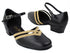 8881 Black Leather_106 Glitter Gold Satin Trim with 1" Heel in the photo
