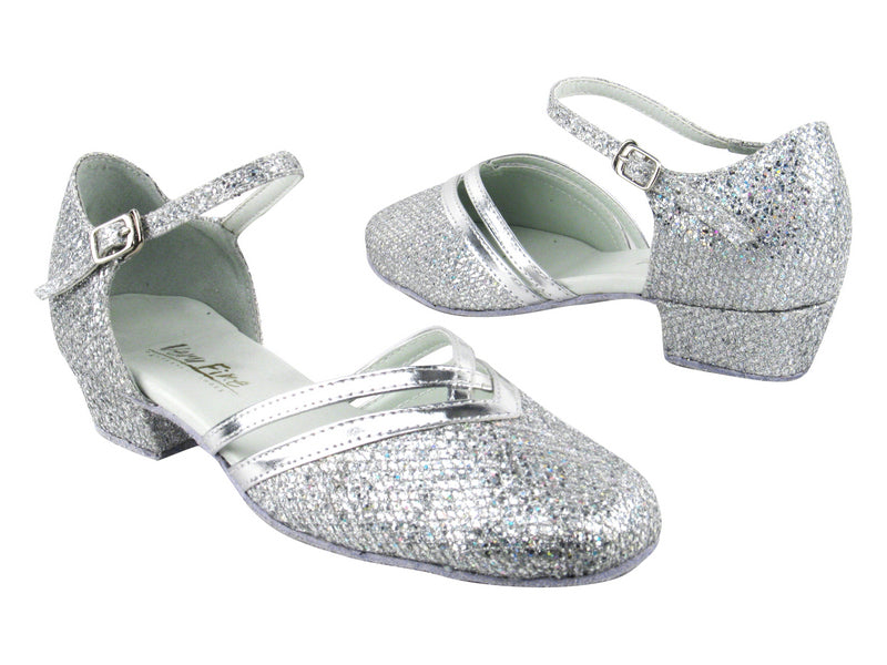8881 6 Silver Sparklenet_Silver Leather Trim with 1&quot; Women Heel in the photo