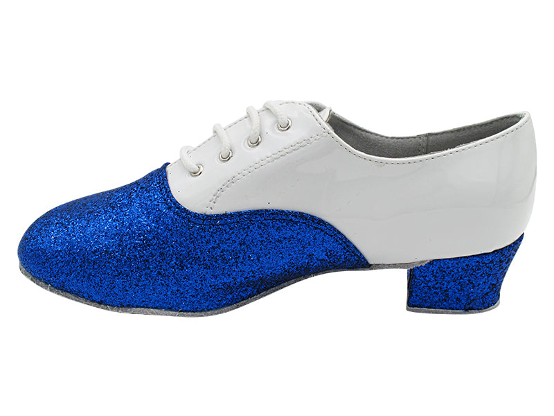 915108 234 Blue Stardust_F_H_White Patent_B with Men 1.5&quot; Latin Heel in the photo