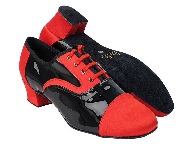 916102 112 Red Satin_F_B_58 Black Patent_M with 1.5&quot; Latin Heel in the photo