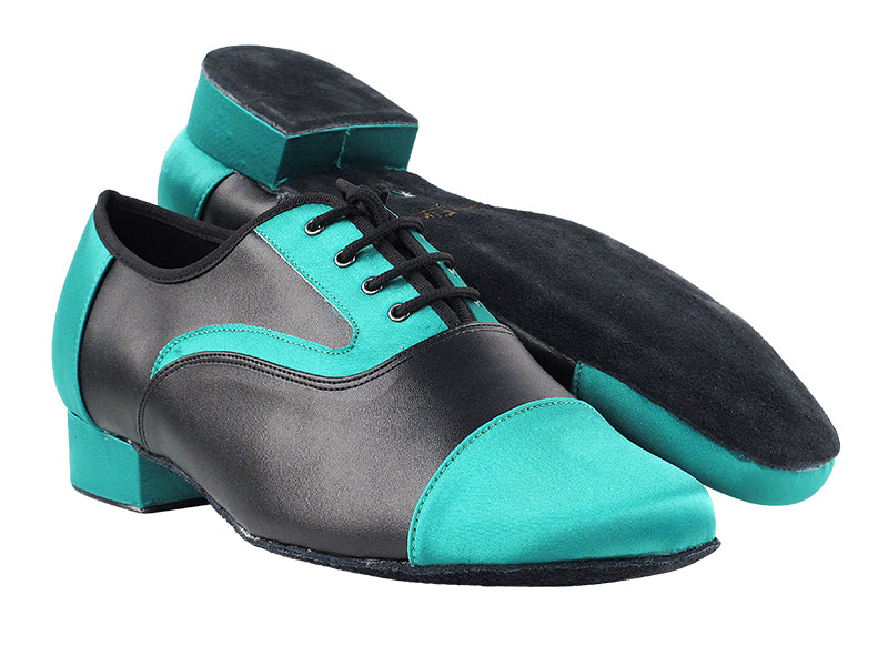 916102 302 Green Satin_Black Leather with 1&quot; Heel in the photo