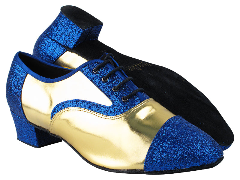 916102 234 Blue Stardust_F_B_62 Gold PU_M with 1.5&quot; Latin Heel in the photo