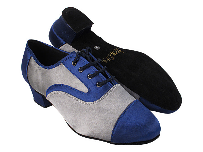 916102 301 Dark Blue Satin_F_B_263 Grey Satin_M with 1.5&quot; Latin Heel in the photo