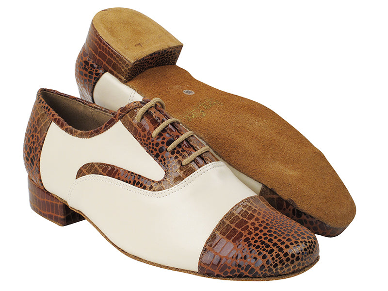 916102 304 Brown Snake_F_B_15 Creamy White Leather_M with 1&quot; Standard Heel in the photo