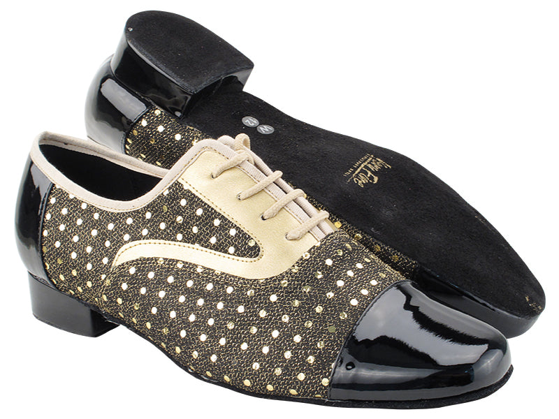 916102 Black Patent_F_B_67 Gold Dots_SM_57 Light Gold PU_CM with Men 1&quot; Standard Heel (2002) in the photo